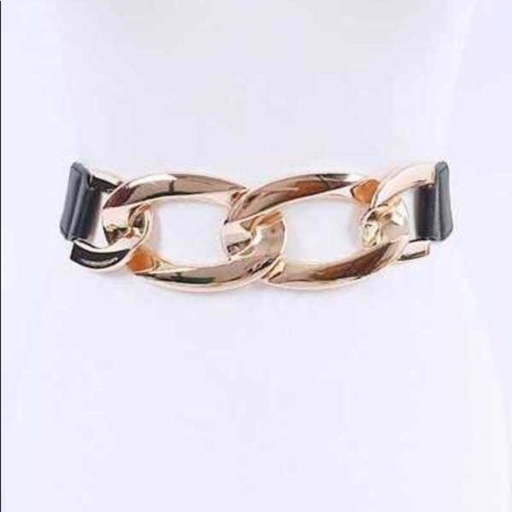 Plus Size Chunky Black & Gold Metal Elastic Statement Belt